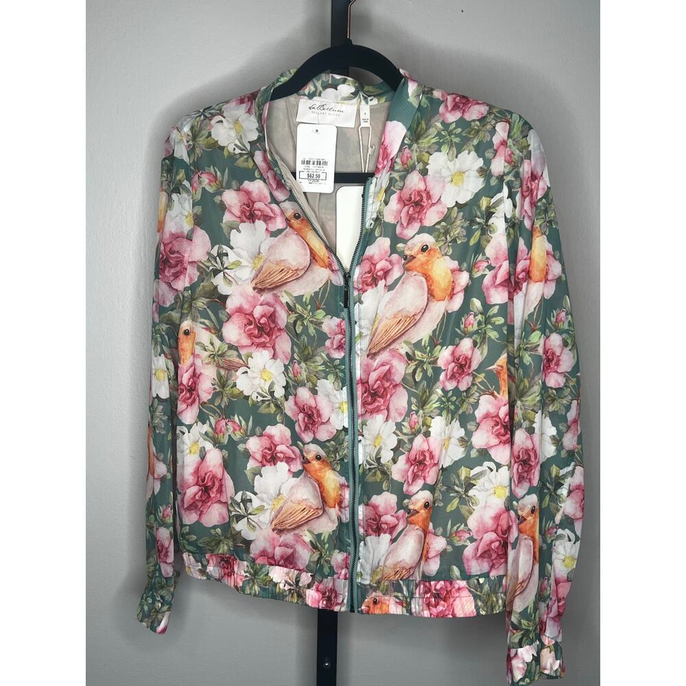 ☀️LaBellum by Hillary Scott Floral Bird Chiffon Zip Jacket Size Small NWT - Picture 2 of 7